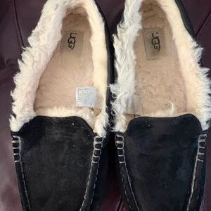 UGG Women's Black and Cream Suede Slippers